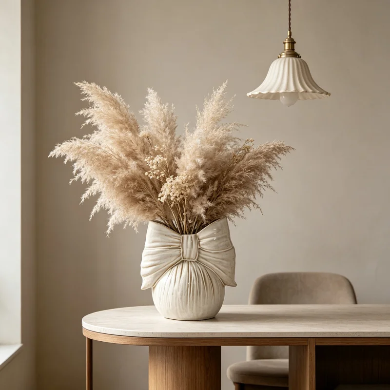 Minimalist Ceramic Vase Abstract Art Vessel Ornament Artificial Flower Container Home Decoration