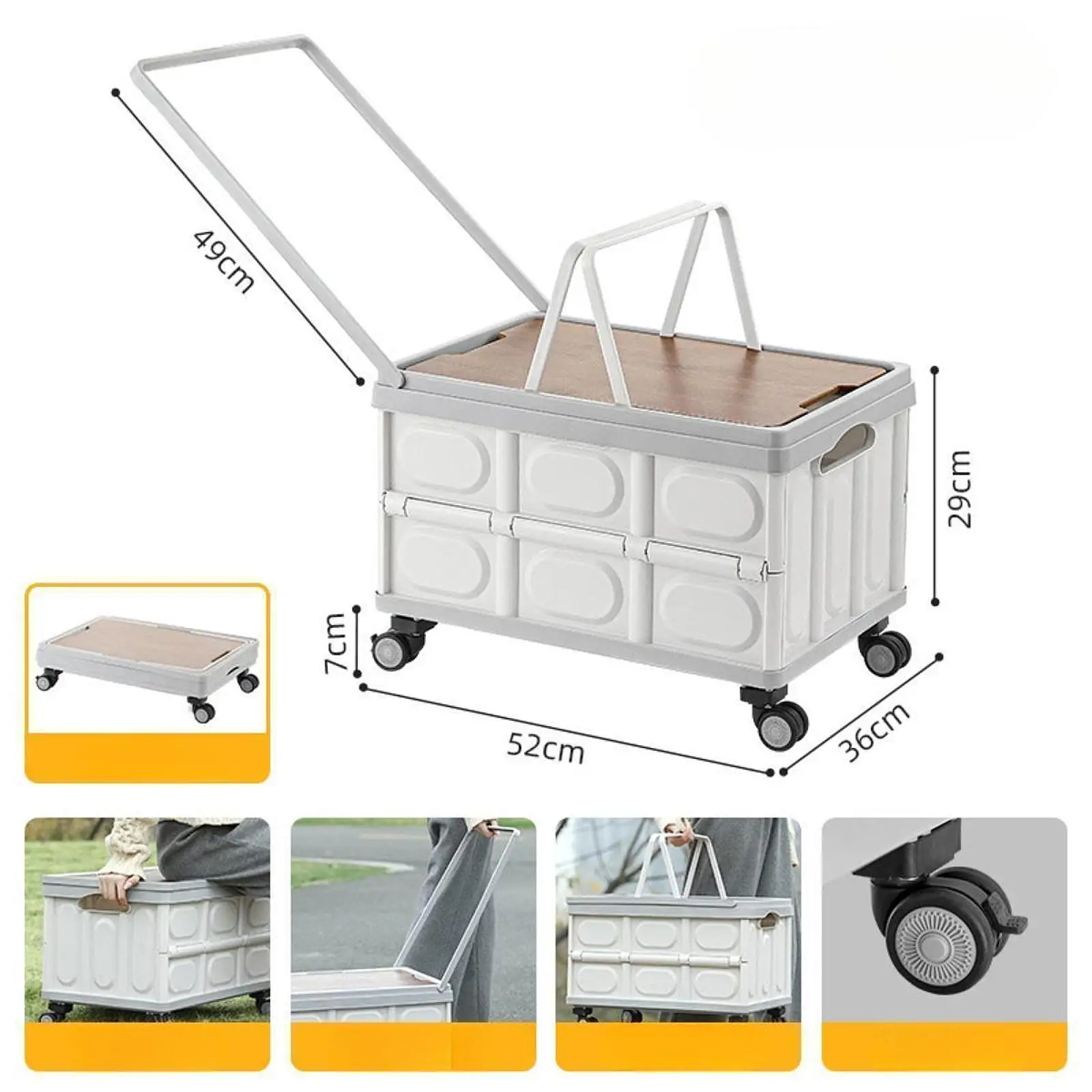 Rolling Camping Storage Box Organizer Foldable Utility Cart Outdoor Cart Car Trunk Storage Bin for Moving Home Grocery Garage