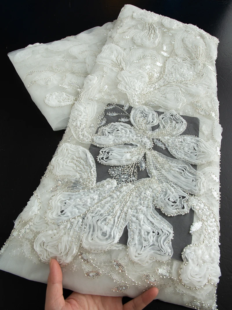 

Роскошная французская тюлевая кружевная ткань с бисером, высокое качество, африканская 3D цветочная кружевная ткань, нигерийская кружевная ткань для женщин, свадебное платье4591