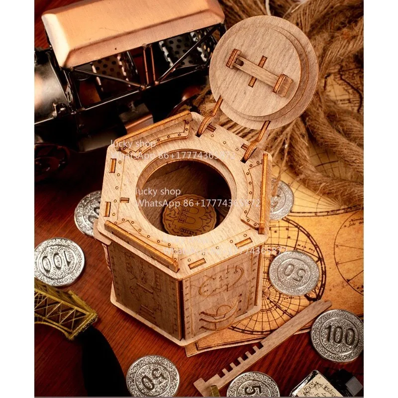 

Mechanical Escape Box, Fort Knox Themed Brain Challenge, Wooden Assembly Secret Storage Case
