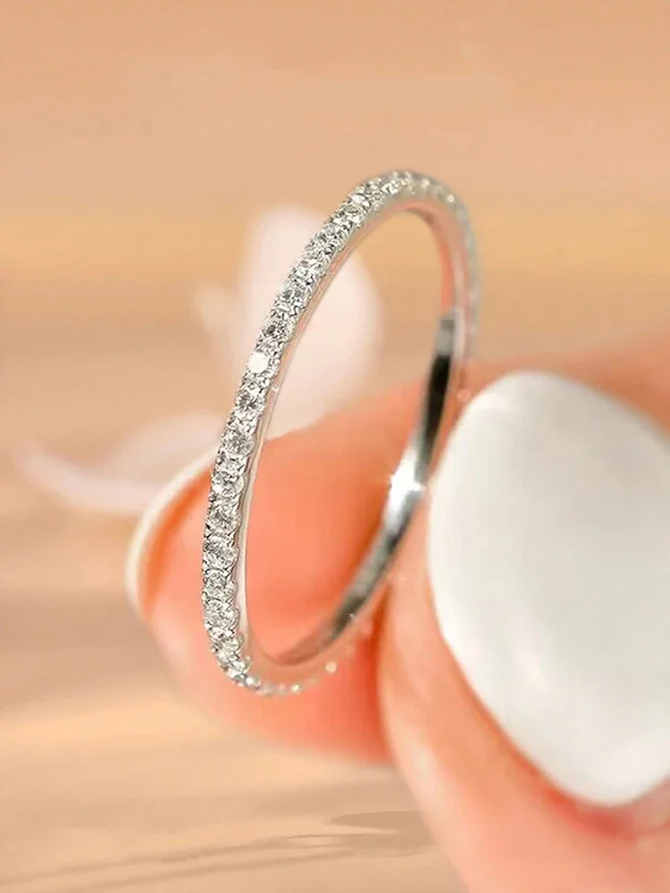 Women's 925 Sterling Silver Full Zircon Stackable Plain Ring
