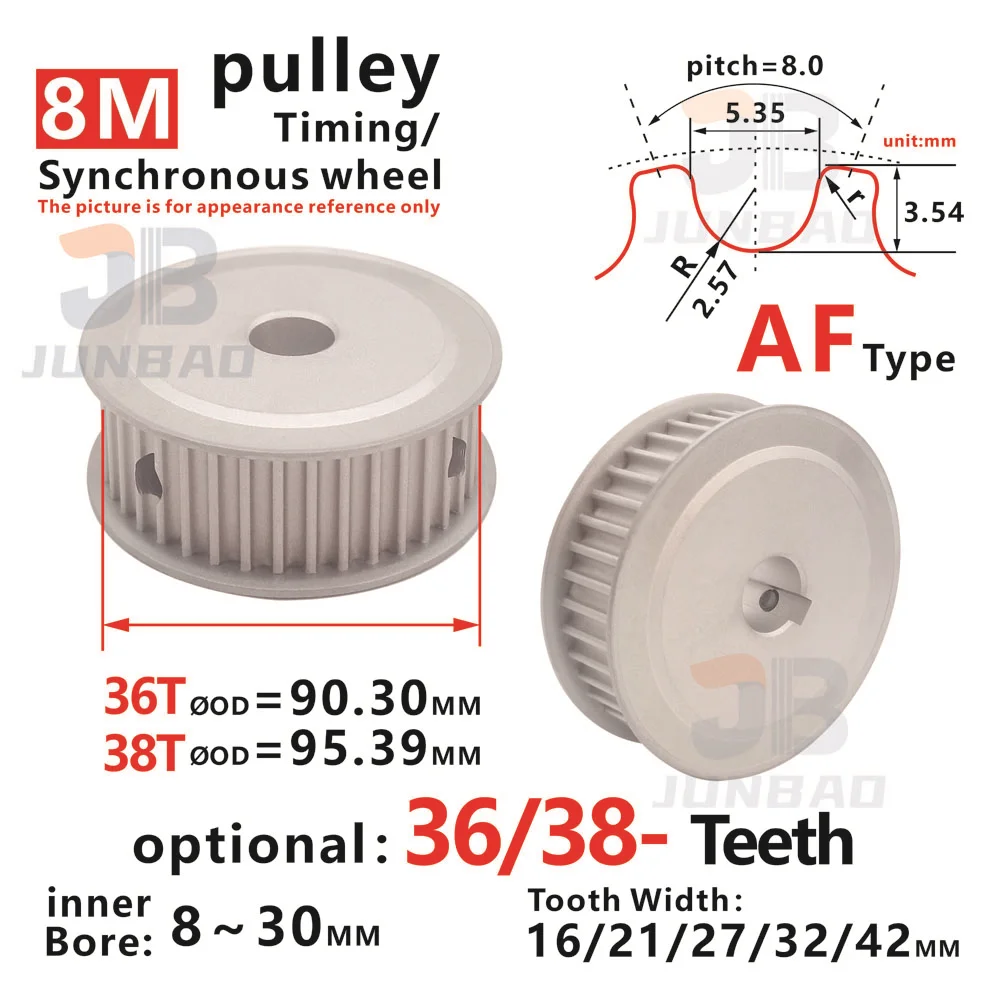 

36T 38-Tooth 8M Timing Pulley Aluminum Alloy- High - Strength, Smooth Operation, Perfect for 3D printer/CNC/DIY Commercial Use