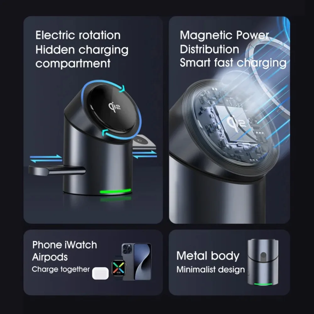 

Qi2 3 in 1 for Iphone 14 16 15 Pro Max Magnetic Roating 15W Wireless Charger Touch Fast Charging Base Desk Accessories Gifts