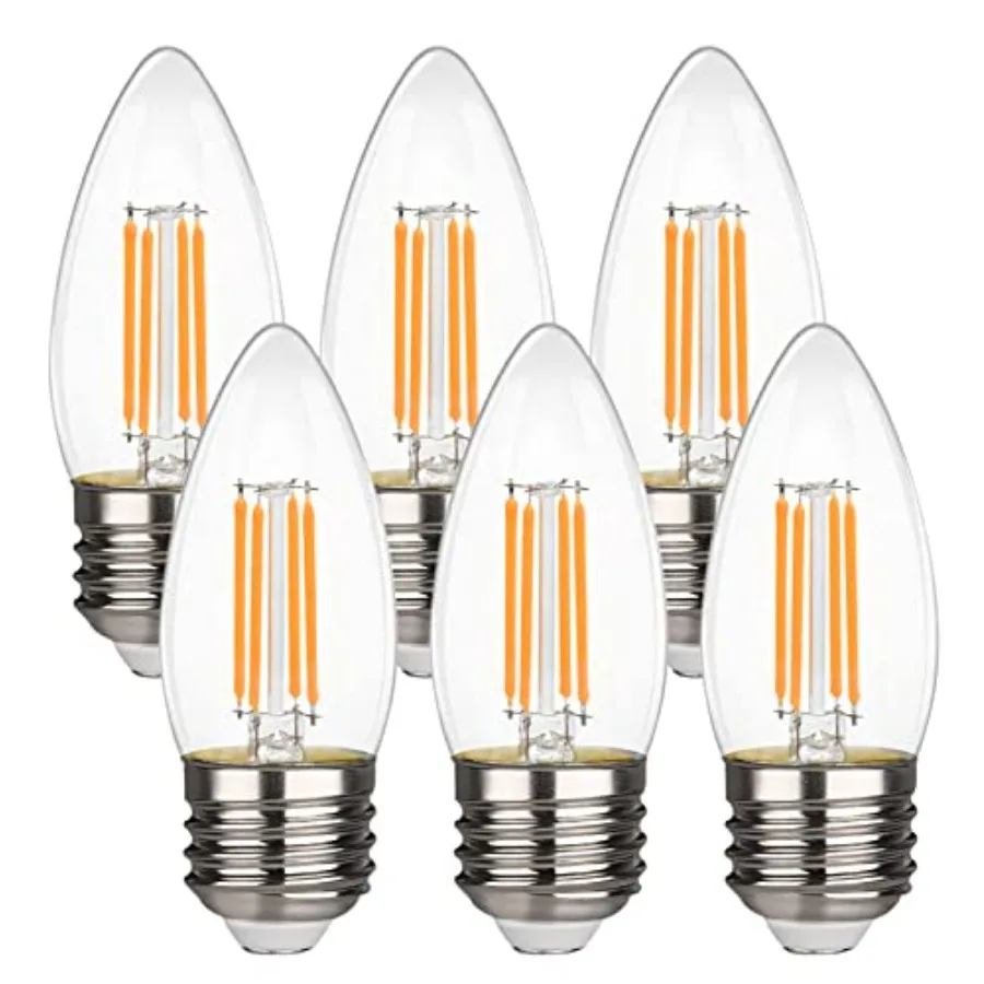 B11 E26 LED Candelabra Bulbs 4.5W 40 Watt Equivalent Warm White 450LM Dimmable LED Filament Chandelier Light Bulbs Clear Glass