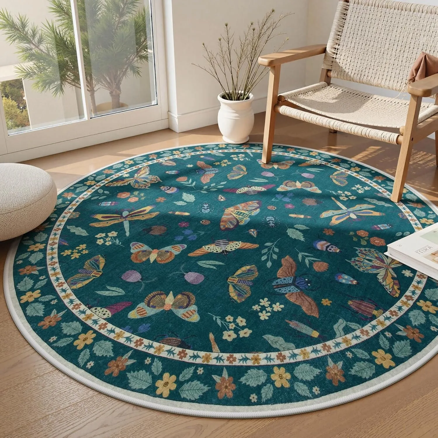 Living Room Carpet Anti-slip Floor Mat Machine Washable Soft Bedroom Bedside Rug Retro Style Home Decor Insect Printed Carpets