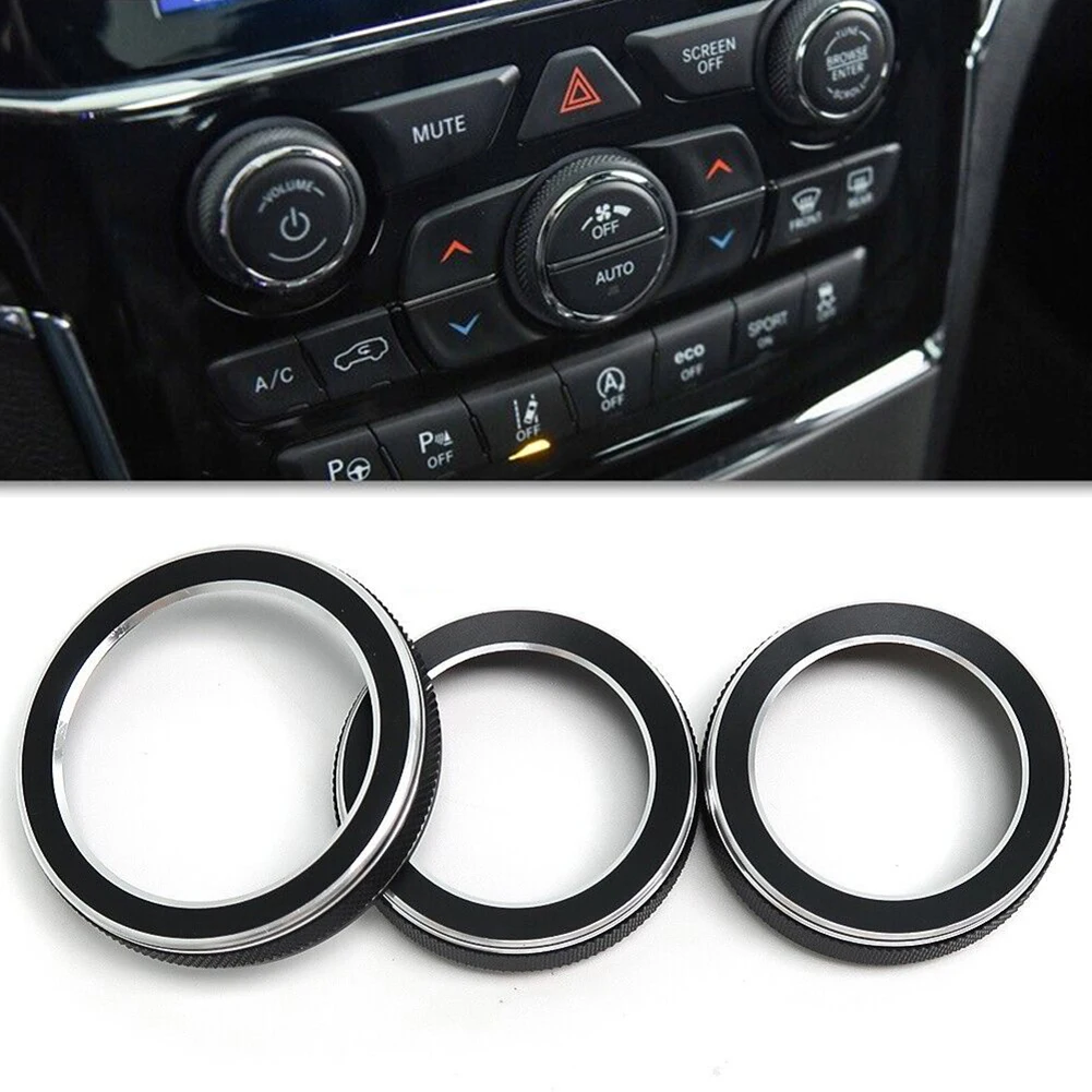 3Pcs Air Condition Radio Knob Rings Black AC Radio Switch Trim Ring Knob Cover Universal For Jeep Grand For Cherokee 2014-2021