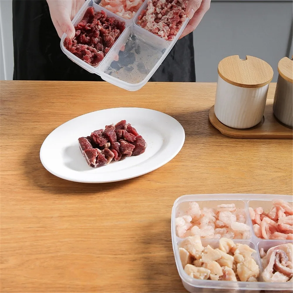 Portable Food Preparation Storage Box 4/5/6Grids Compartment Sub-Packed Meat Compartment Box Divided