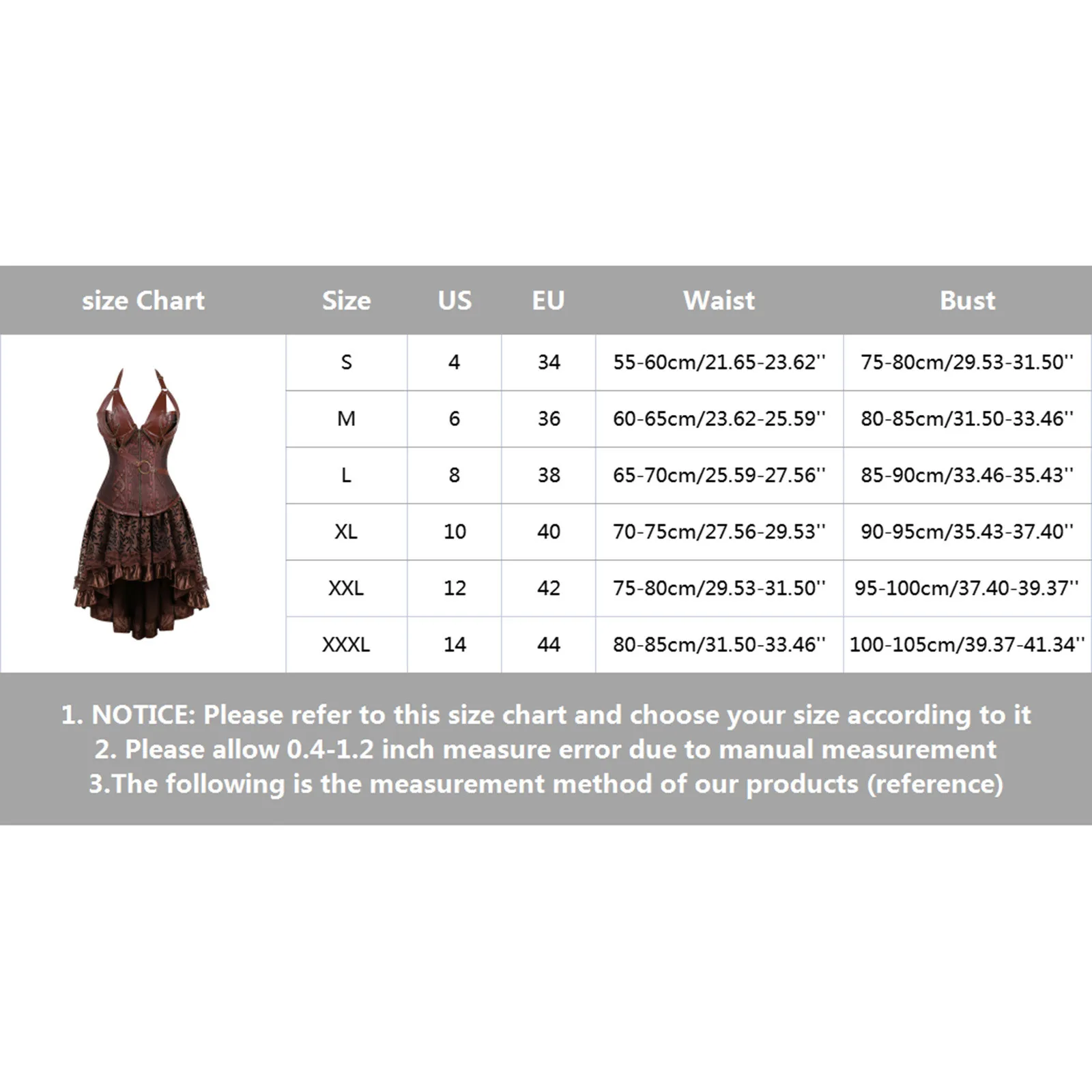 Retro European Costume Steampunk Corset Dress Brown Pirate Costume Lace Woman Skirt Plus Size Halloween Faux Leather Corset