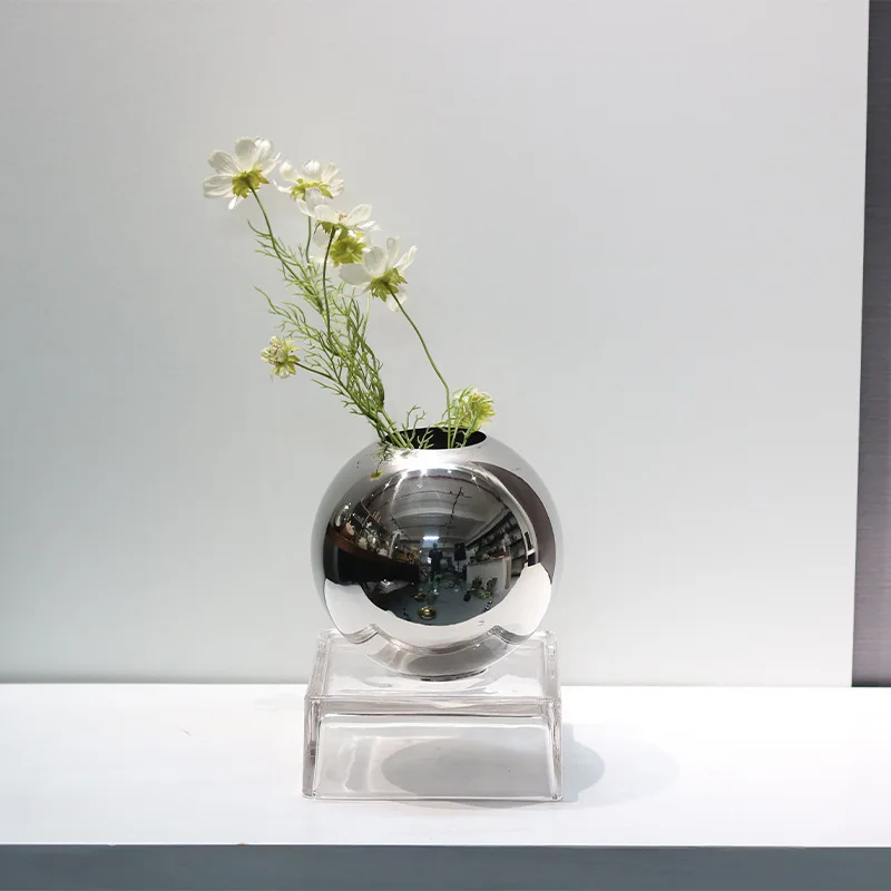 Modern simple inverted pile flower arrangement stainless steel mirror desktop hotel decoration model room decoration