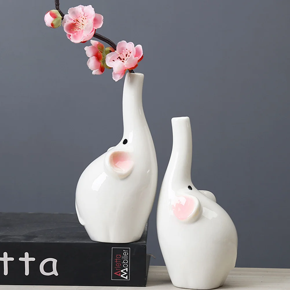 

Cute Elephant Shaped Ceramic Vase White Flower Planter for Small Plants Indoor Room Decor Living Room Office Gift