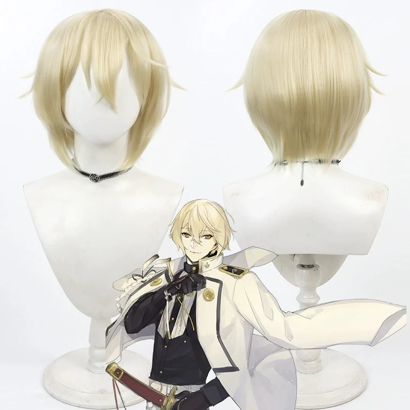 

Amine Touken Ranbu Online Higekiri Cosplay Wig Short Straight Light Blonde Heat Resistant Synthetic Hair Halloween Role Play Wig