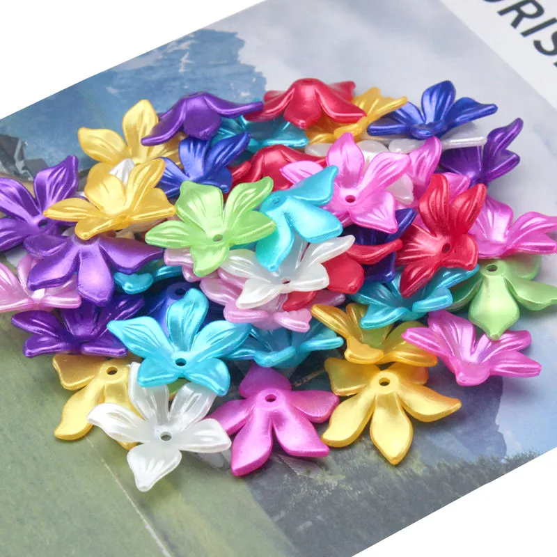 25-100Pcs/Lot 25.5MM Fashion Matte Plasti Flower Acrylic Beads Loose Spacer Bead For Jewelry Making DIY Handwork Accessories