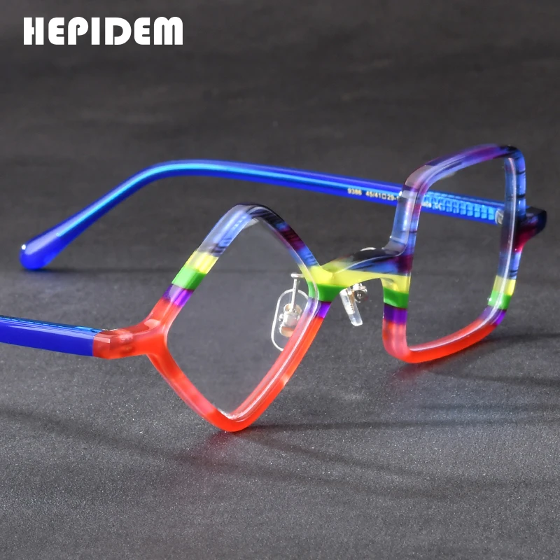 HEPIDEM Acetate Glasses Frame Men 2025 New Retro Round Square Rhomboid Eyeglasses Women Nerd Vintage Eyewear Spectacles 9386
