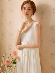 French Vintage Sleeveless Nightgown Sweet Princess Modal Pajamas Nightdress Ladies Summer Fairy Victorian Sleepwear Nightwears