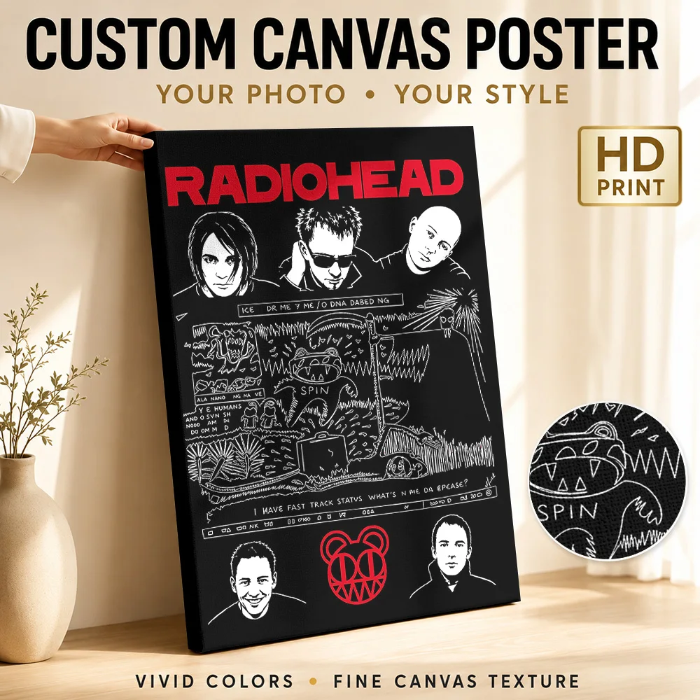 Radiohead Band Framed Canvas Poster Personalized Retro Music Wall Paintings Decoration for Bedroom Ready to Hang Gift for Fans