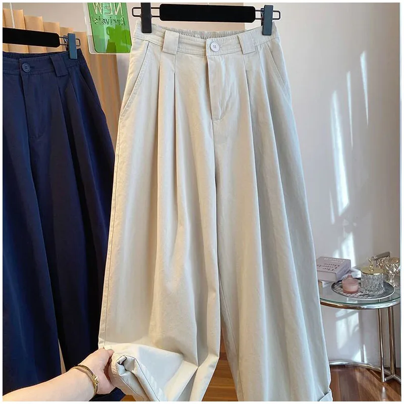 

Loose Fit Straight Leg Casual Pants Men Women Spring Season Nine Points Relaxed Feeling Wide Leg Trousers Couple Leisure Pants