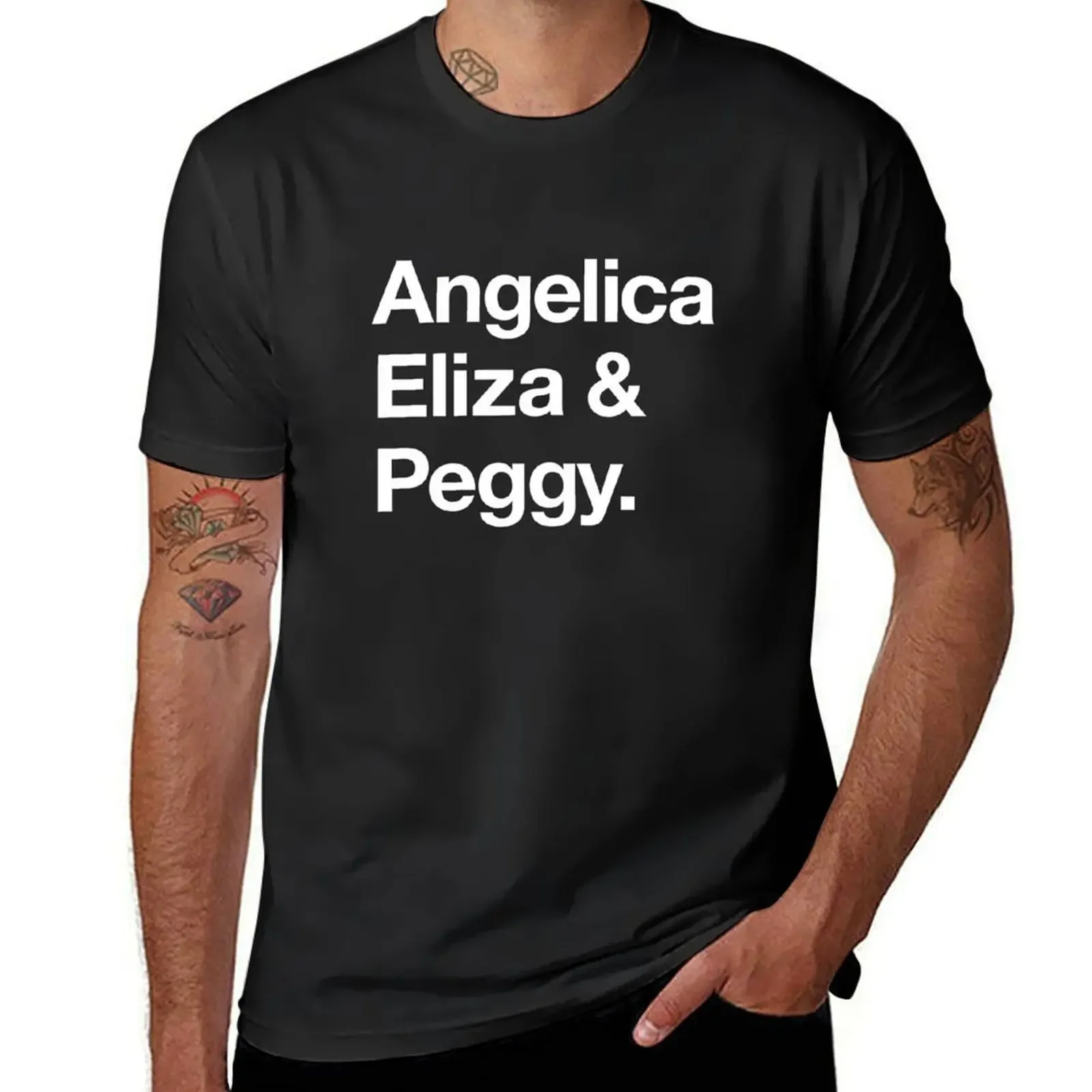 Helvetica Angelica Eliza and Peggy (White on Black) T-Shirt plus size clothes oversized t shirt men