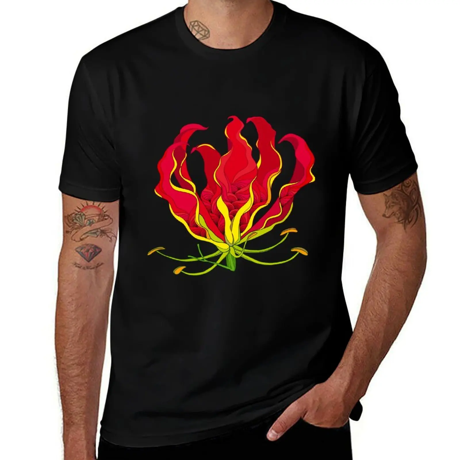 Gloriosa superba or flame lily. T-Shirt Street Style Casual Tee Shirt