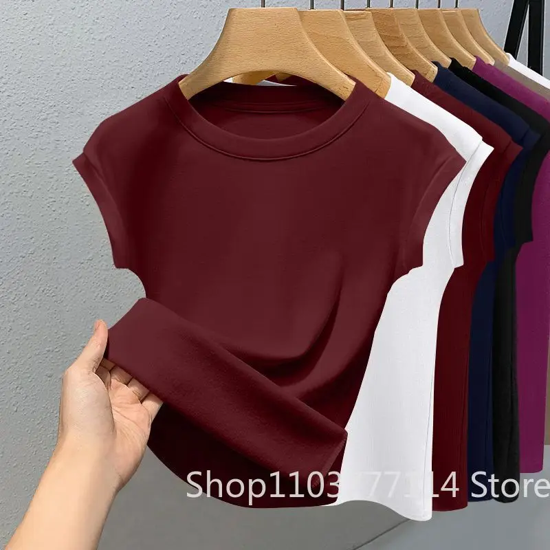 Neues ärmelloses Damen-T-Shirt, trendige Mode, lässig, schmal geschnitten, Sommer, Rundhalsausschnitt, gerippt, einfarbig, kühles, dünnes Basic-Top – Detail 1