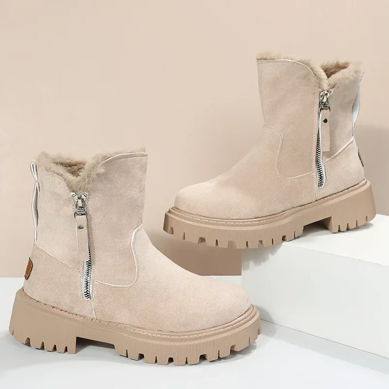 

Winter New Women Warm Fashion Designer Platform Solid Boots Non-slip Short Plush Flats Suede Shoes
