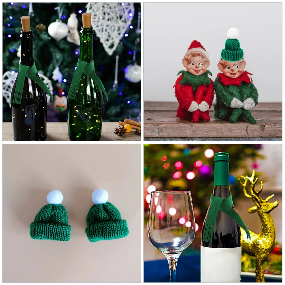 

1Set Mini Knitted Hat and Scarf Set Christmas Themed Craft Supply Soft Comfortable for Holiday Decor Wine Bottle Topper Xmas