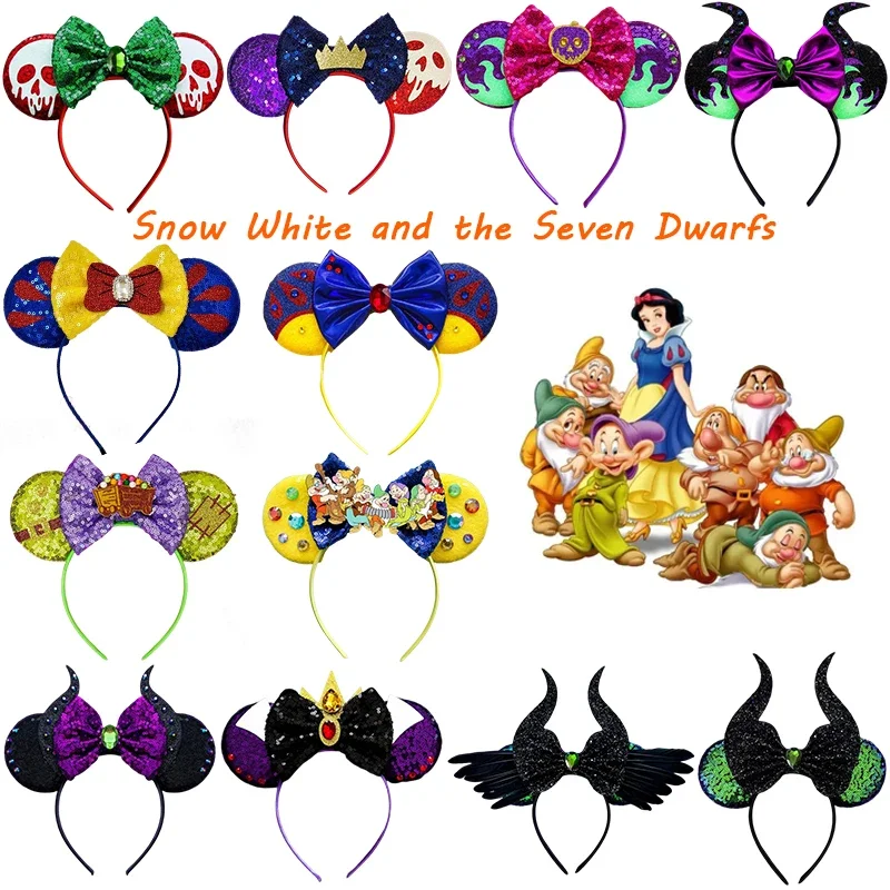 Disney Seven Dwarfs Snow White Hair Bands For Women Poison Apple Ears Headband Girl Witch Hair Accessories Kid Skeletal Headwear