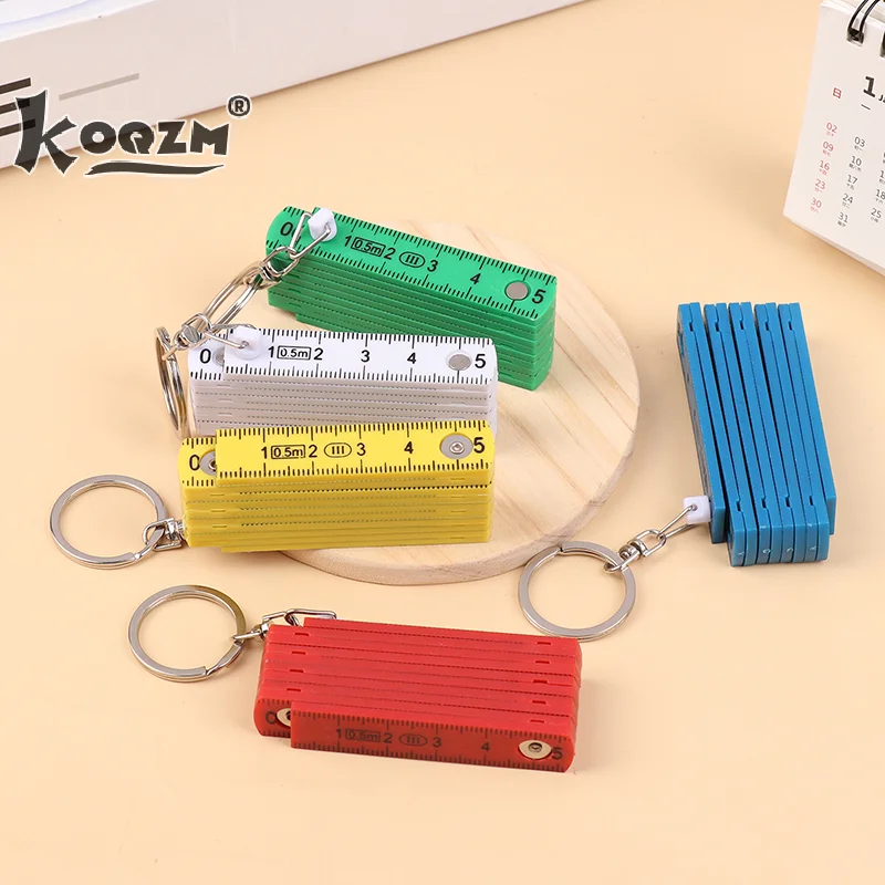 1Pc 0.5 Meter 10 Fold Keychain Plastic High Precision Folding Ruler Can Be Stored For Travel Woodworking Bricklaying Home DIY