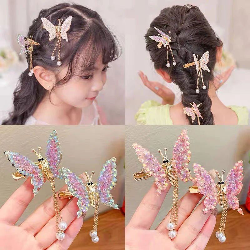 New Cute Moving Butterfly Hairpin Girls Tassel Barrettes Hair Accessories Shaking Move Wing Top clip Bangs Clip Jewelry