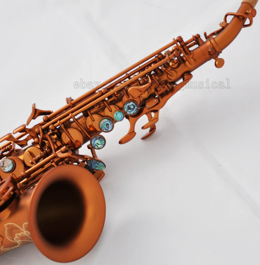 High quality Top Matt Coffee Curved Soprano Saxophone sax High F# Abalone Shell Key New Case