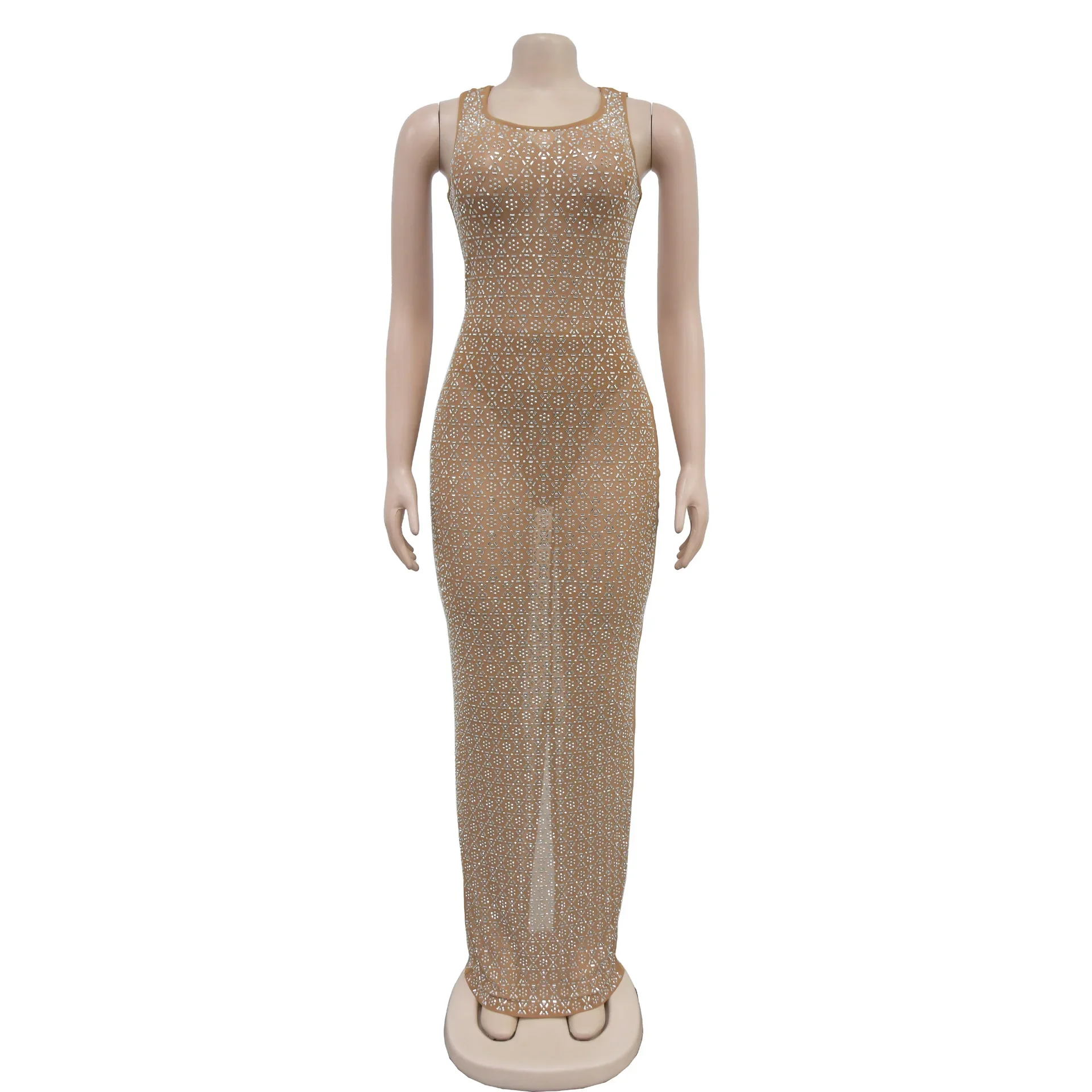 Robe Longue en Maille Transparente pour Femme, Tenue de Soirée Élégante, Éducative, Sexy, Club, Anniversaire, Bal, XY71