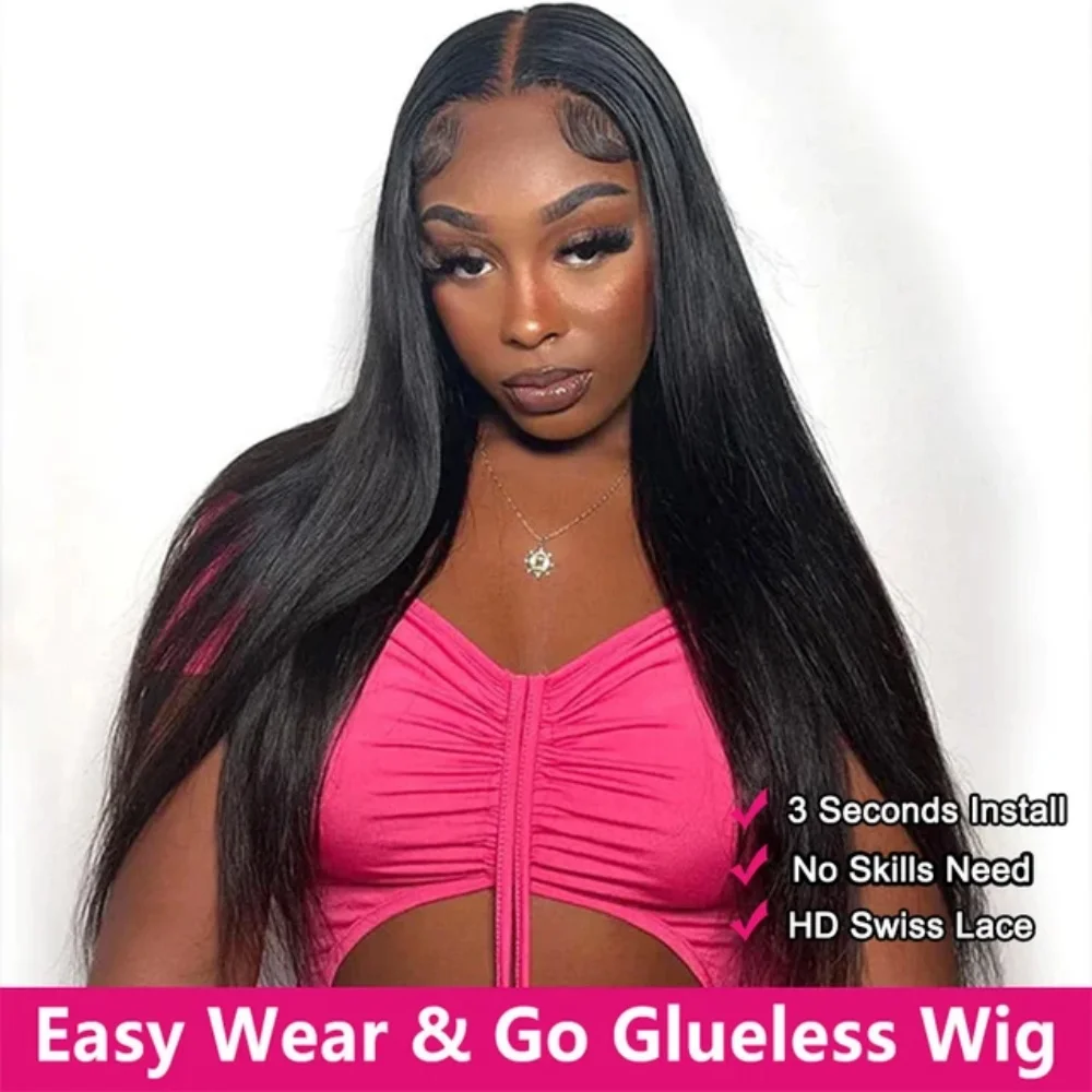 

Export Images 13x4 Ready to Wear and Go Lace Glueless Wigs Transparent Straight Pre Cut Lace Front Human Hair Wigs 4X4 Closure