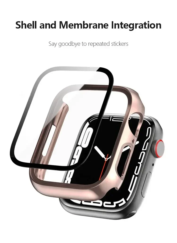 Tempered Glass+Cover For Apple Watch 9 8 7 45mm 41mm PC Bumper Screen Protector Case iWatch Series 7 6 5 4 SE2 44mm 40mm 42mm 38