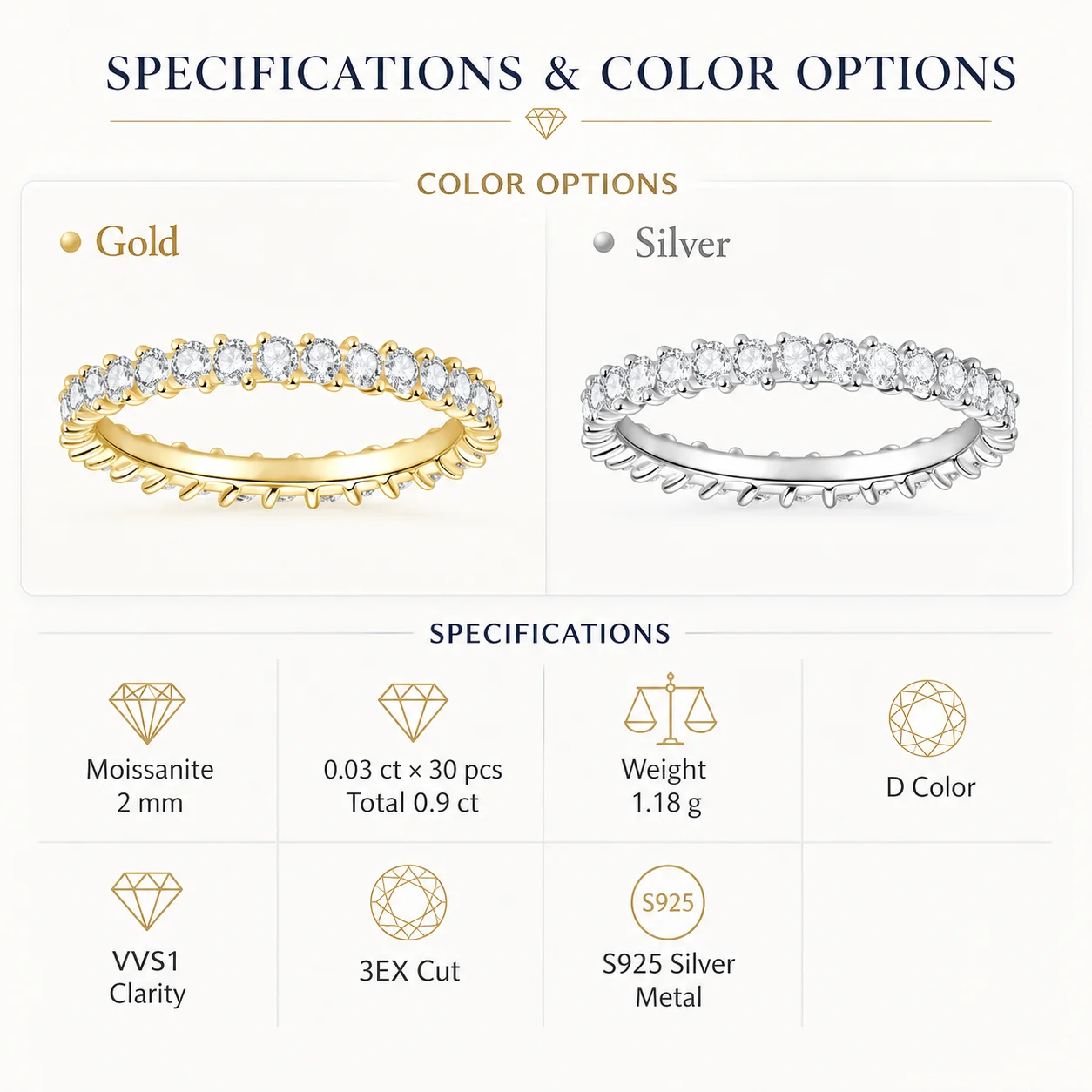 LongZhe S925 Silver Moissanite Eternity Ring 0.9CT D Color GRA Certified Diamond Tester Passed Fine Jewelry Gift view 5