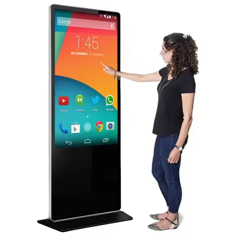 Customized 43-inch LCD touchscreen all-in-one floor stand display screen with wide viewing angle interactive information kiosk