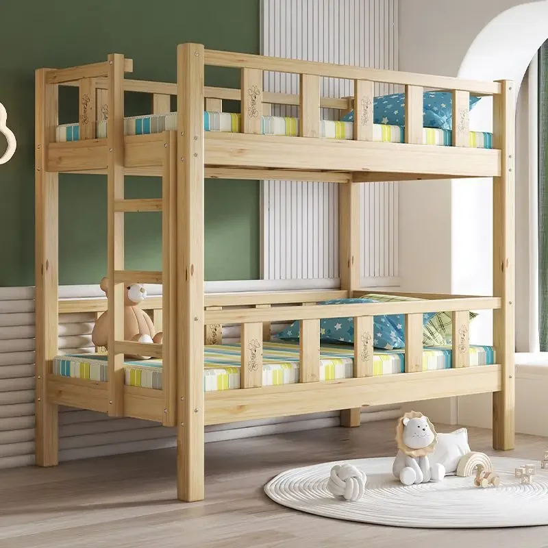 Pure solid wood children's bed, upper and lower bunks on the second floor, primary school students' care class, tutoring