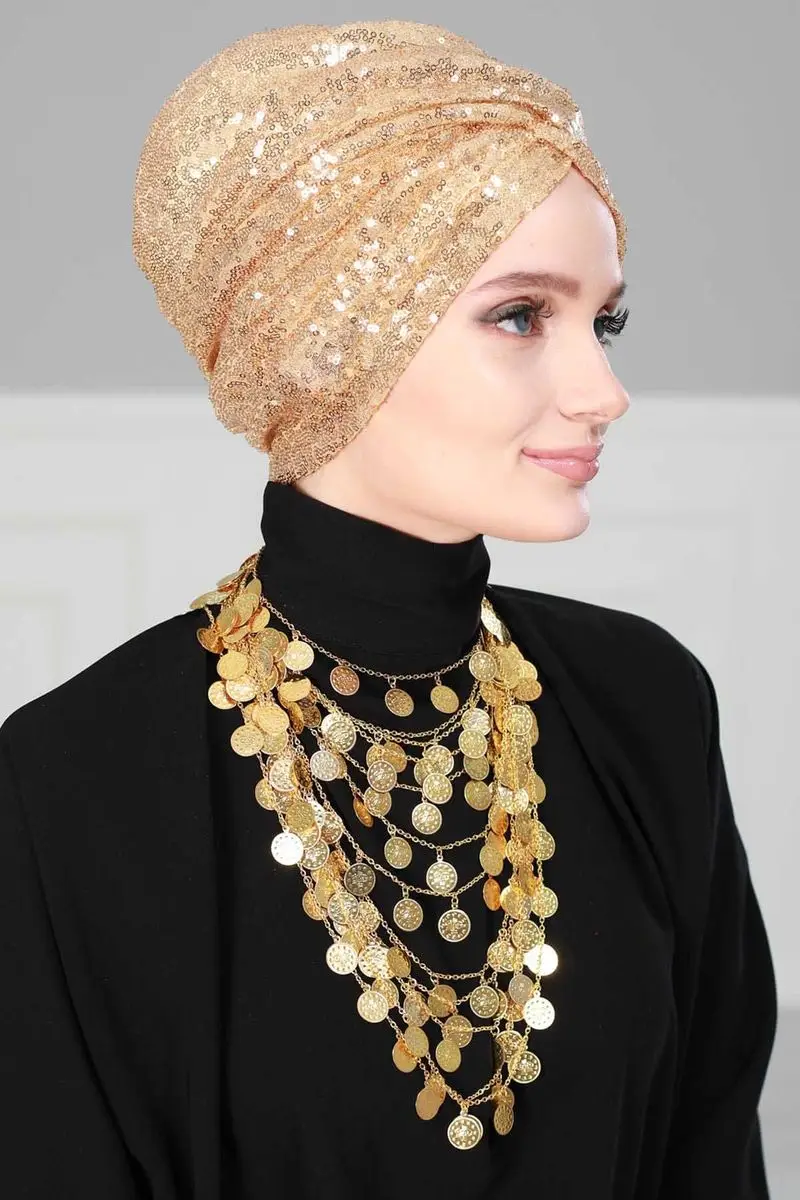 Hijab Knochen pailletten Gold