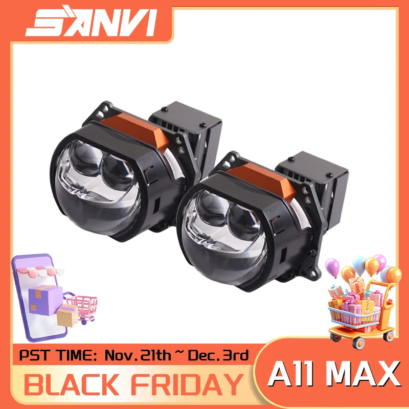 SANVI A11max Square Bi Led Projector Hyperboloid Lens Headlights for Hella 3R G5 Car Headlights Matrix Lens Auto Accessories