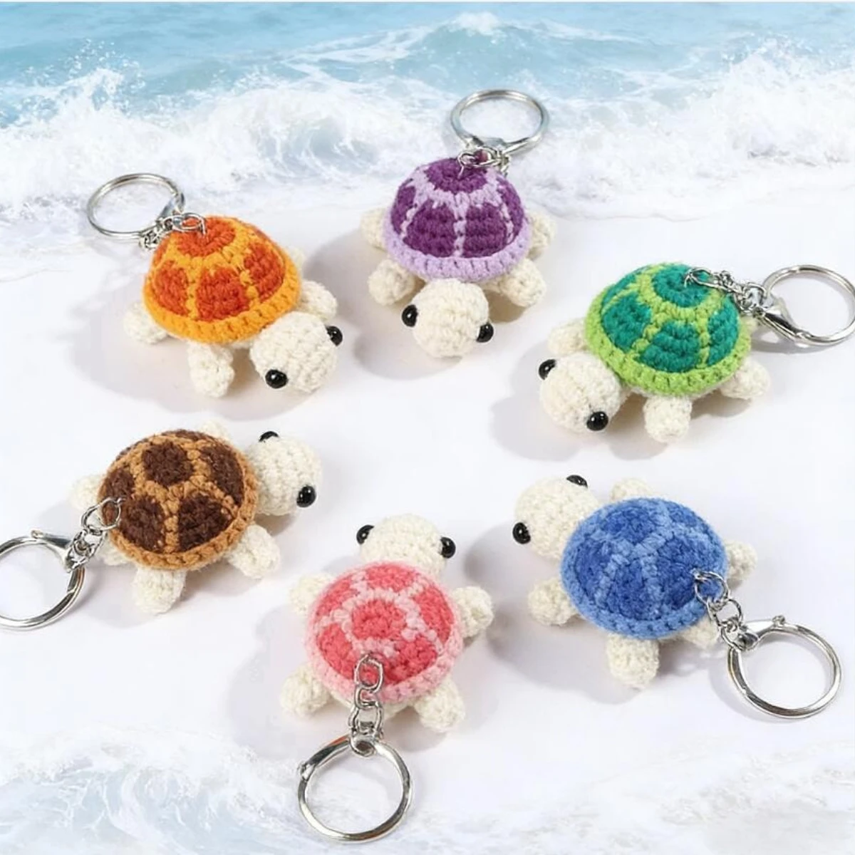 Chaveiro de tartaruga de crochê feito à mão mini animal de pelúcia macio pendurado ornamento para mochila saco presente para crianças meninas