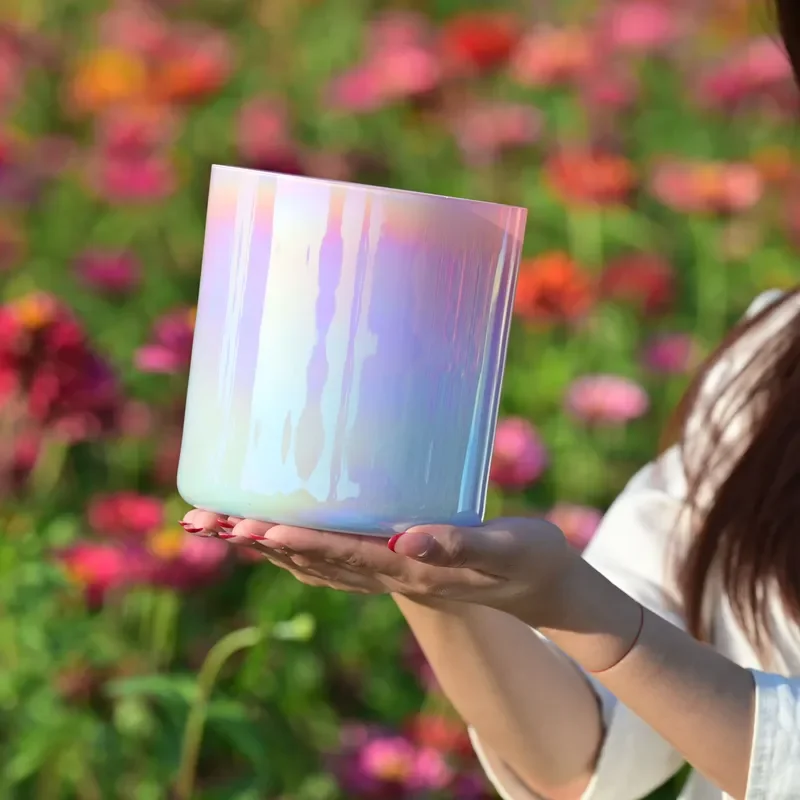 Jinfang Luxury Alchemy Rainbow Aura Crystal Singing Bowl Quartz Sound Therapy Tool for Yoga Meditation Colorful Healing