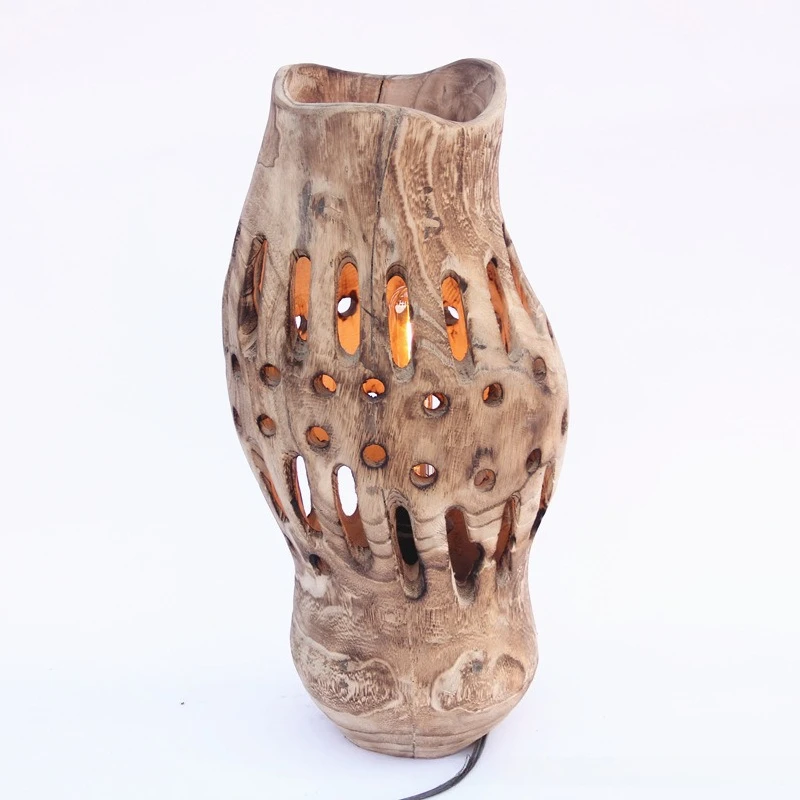 Professional handmade hollow log craft floor lamp, pastoral warm homestay decorative lamps