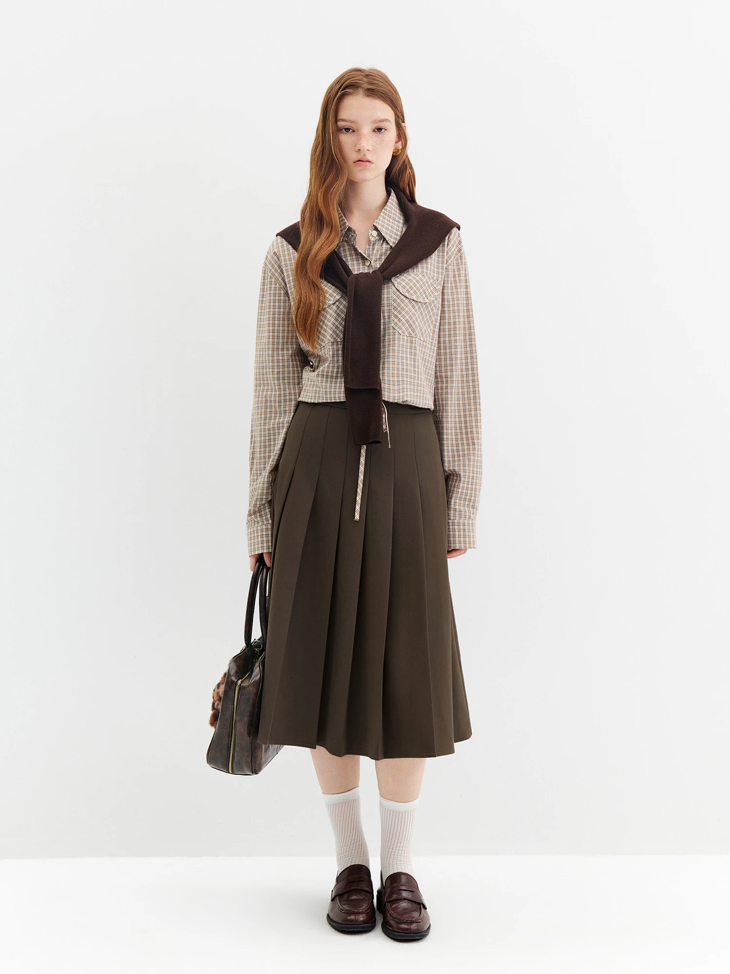 FSLE 2026 Herbst Neuankunft Damen Karierter Patchwork-Rock mit Hoher Taille, A-Linie, Eleganter Blazer-Stil, Plissierter Rock im OL-Stil – Detail 16