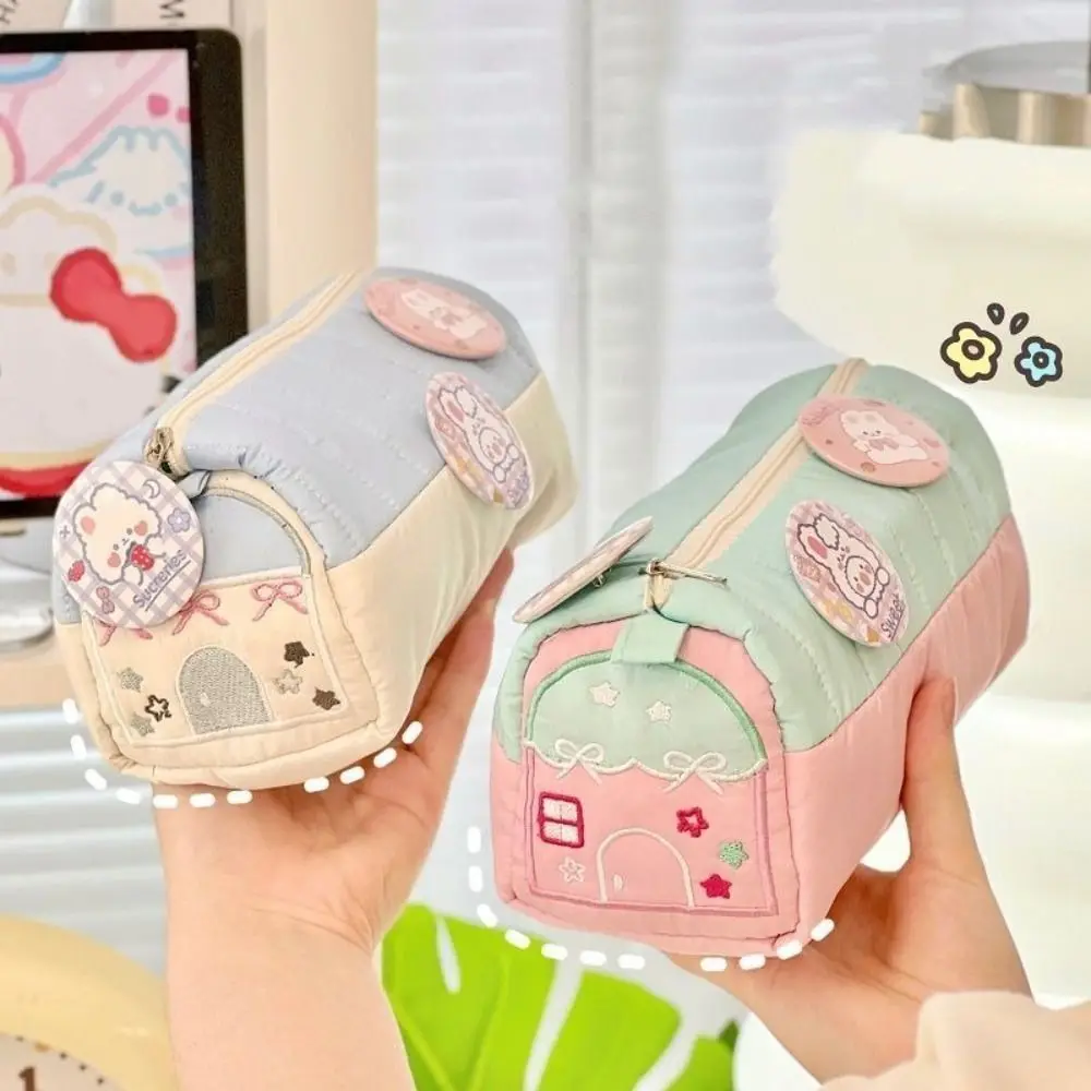 

Cute House Shaped Pencil Cases Multi Layer Creative Pen Stationery Storage Bags Large Capacity Embroidery Student Cosmetic Pouch