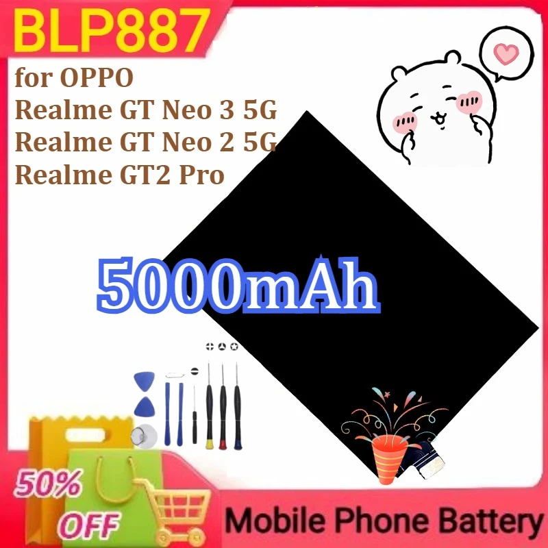 

BLP887 Battery for OPPO Realme GT Neo 3 5G/Realme GT Neo 2 5G/Realme GT2 Pro Mobile Phone Battery New 5000mAh+Tools