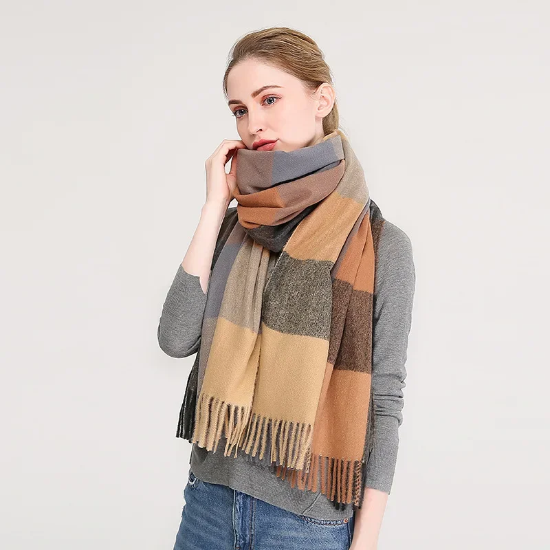 

Fashion Trend Splicing colors Plaid Scarf Women Luxury Imitation Cashmere Thermal Warm Scarves Shawl Clothing Accessories Gift