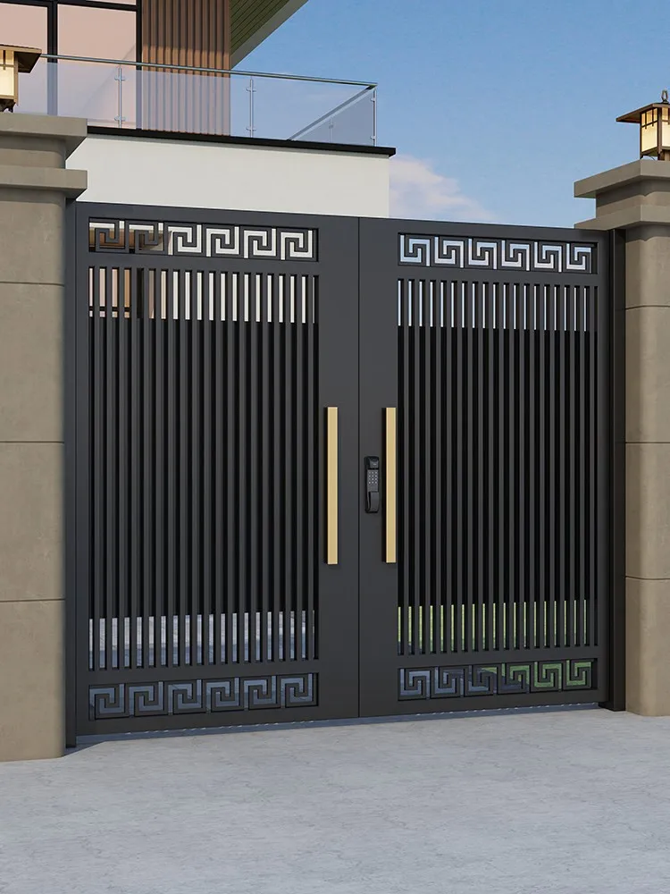 New Chinese Aluminum Art Door Gatehouse Official Hat Aluminum Alloy Courtyard Door Outdoor Villa Courtyard Door Electric Aluminu