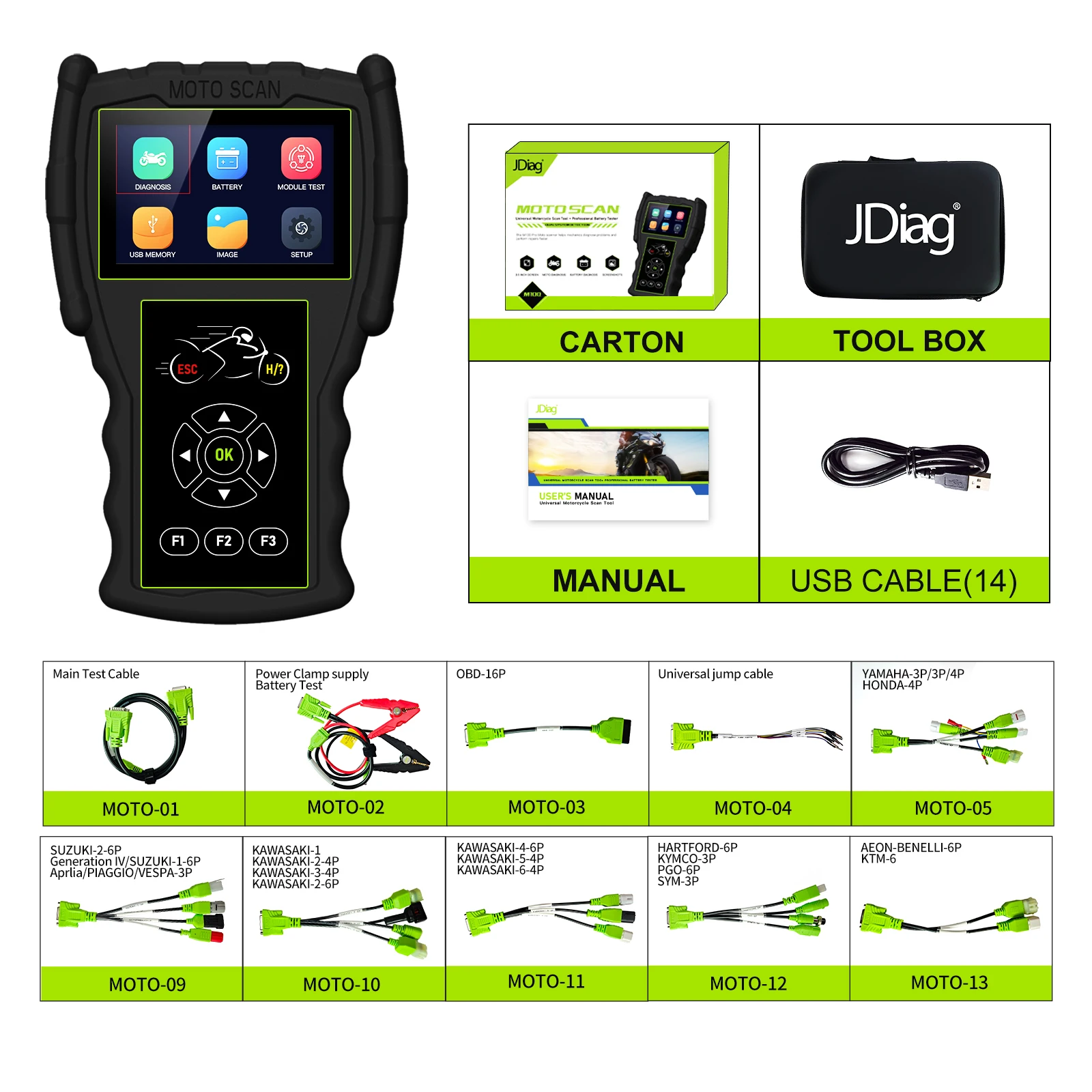 JDiag M100 Pro Motorfiets Diagnostische Scanner OBD2 Scanner Tool Voor KTM Honda Yamaha Kawasaki Suzuki Voor BMW