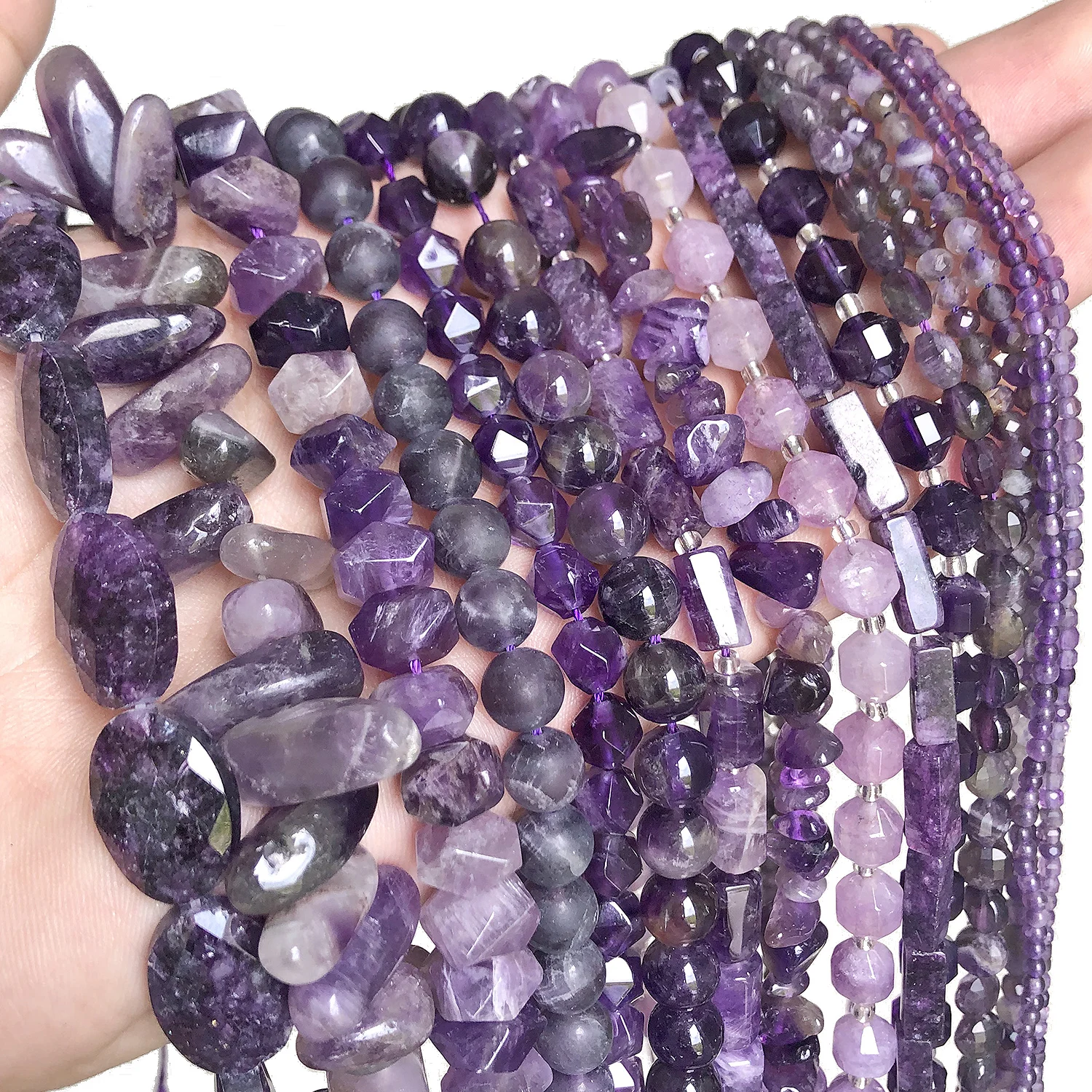 Natural Amethysts Purple Crystal Quartz Round Faceted Matte Irregular Gem Stone Beads For Jewelry Making Diy Bracelet Necklace