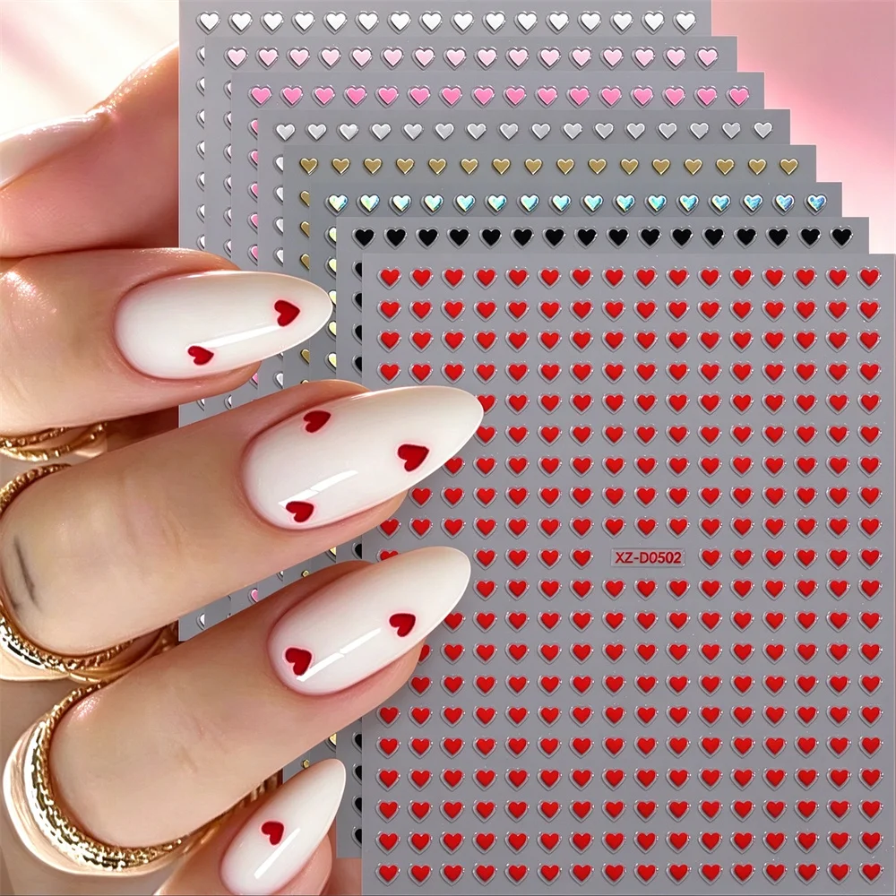 Nail Art Valentines Day - 8Sheets 3D Mixed Color Heart Nail