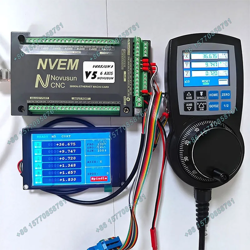 Mach3 NVEM V5 Cnc Controller Kit Ethernet 3/4/5/6Axis 300khz Motion Control Card Digital Display Handwheel+LCD Display