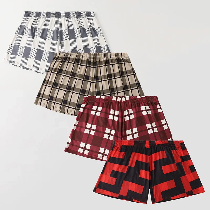 4 Pcs Checkered Printed Men's Casual Loose Aro Pants Comfortable And Breathable Senior Pants Personalized Boxer Shorts